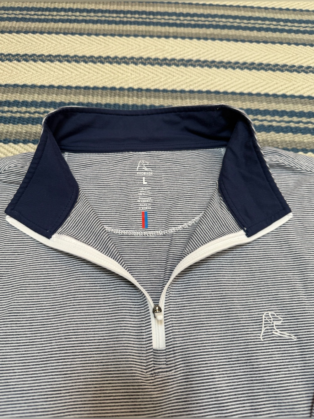 Rhoback Navy and White Striped Quarter-Zip Pullover